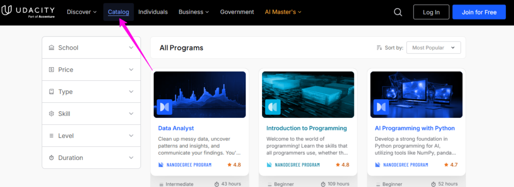 Courses-catalogue -from-Udacity