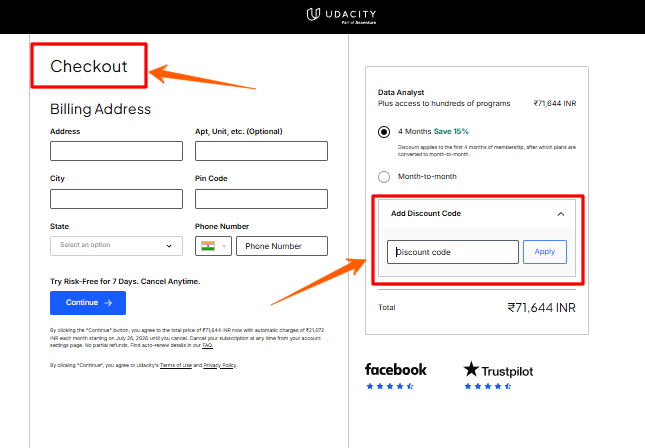 Udacity-promo-code-or-discount-code-payment-page