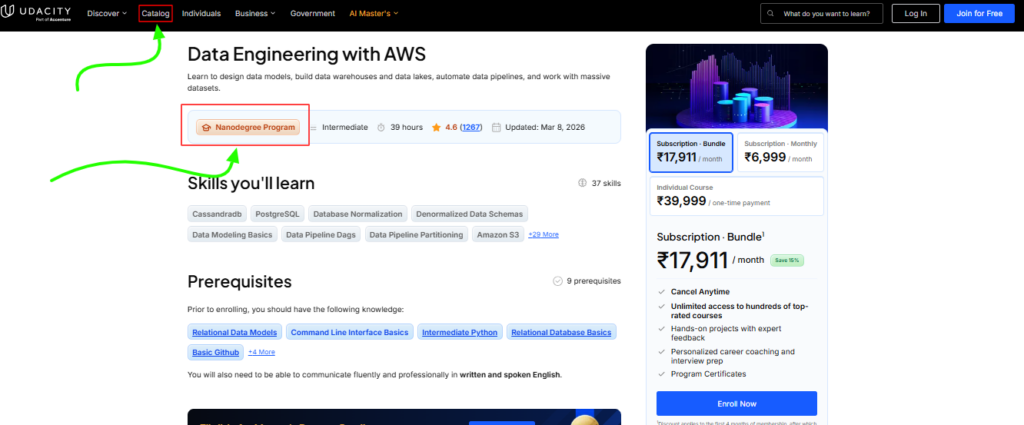 udacity-homepage-catlogue-to-brousing-Nanodegree-catalog-and-learning-goalsn